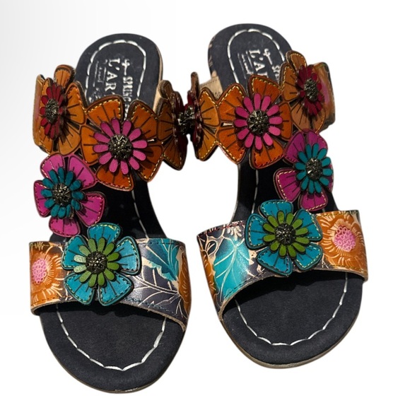 L' Artiste Summerfun floral comfy leather cork sandals sz 36 (5.5-6) - Picture 1 of 8